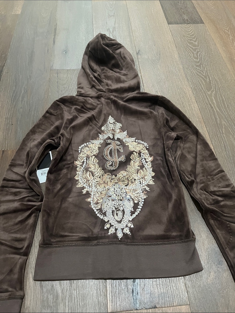 Juicy Couture Brown Velvet Hoodie with Gold Zip Pull